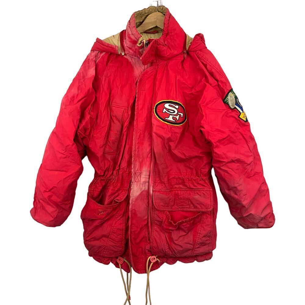 VTG NFL Embroidered Hooded Jacket Parka LARGE San Francisco 49ers Rare Superbowl